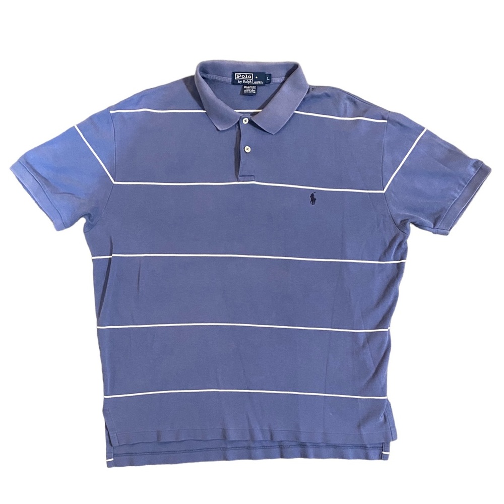 Vtg Polo Ralph Lauren Blue and White Striped Shirt Sz L Made USA MARIANA ISLANDS